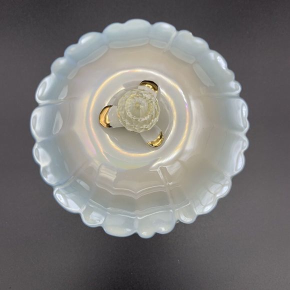 Vtg Italian Vanity Lidded Dish Blue White Pearlescent Retro Correct Glam Boudoir - Picture 2 of 14